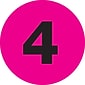 Tape Logic 1" Circle "4" Number Label, Fluorescent Pink, 500/Roll