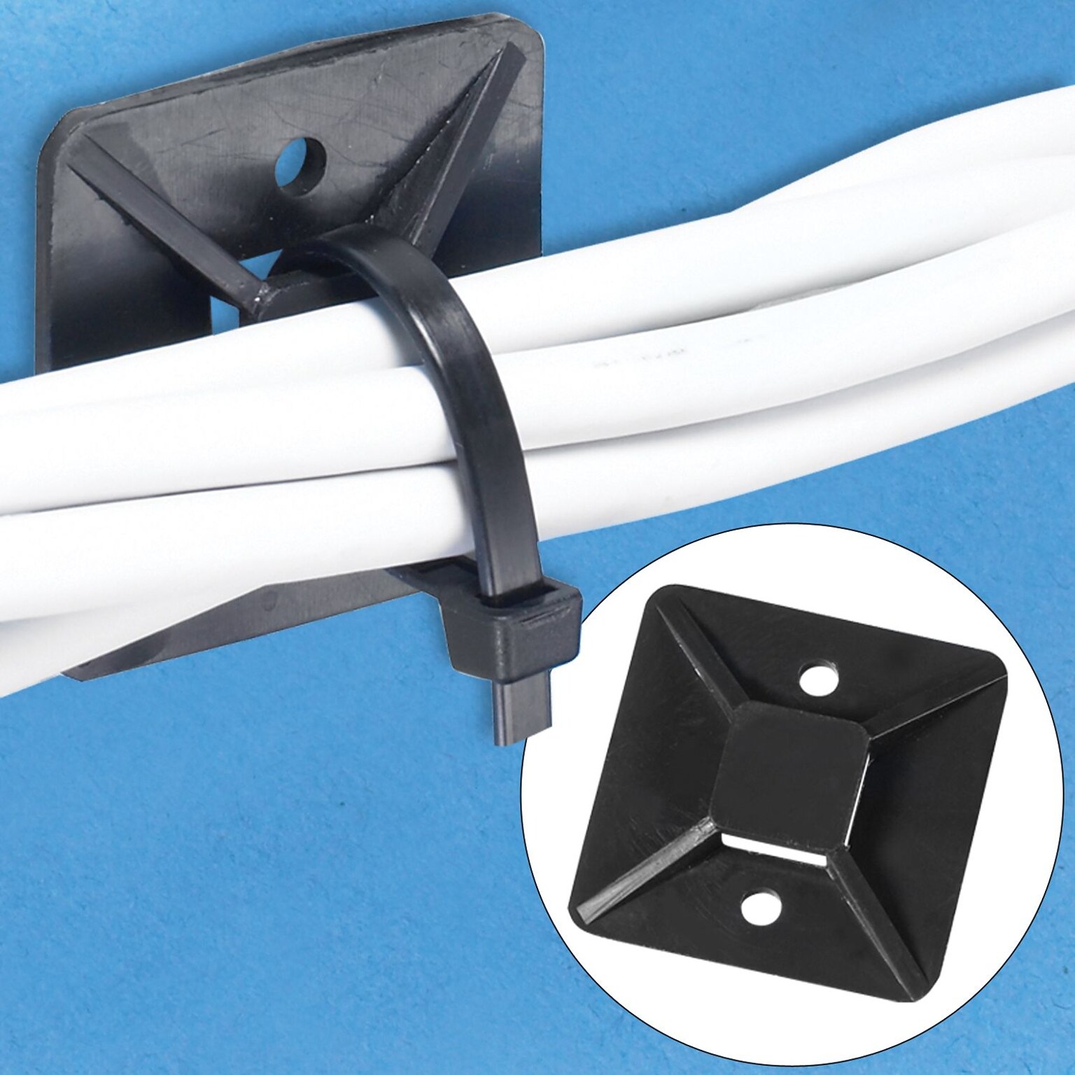 BOX Partners  Cable Tie Mount, 1 1/2 x 1 1/2, Black, 100/Case