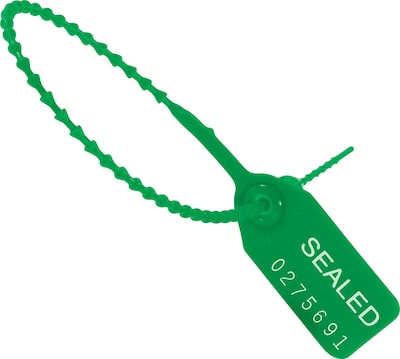 12 Plastic Pull-Tight Seal, Green, 100/Case (SE1005G)