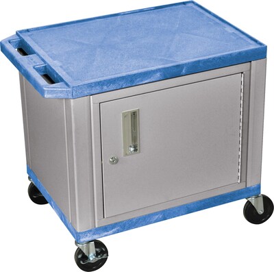 H Wilson 26"H 2 Shelves Tuffy AV Carts W/Nickel Cabinet, Blue