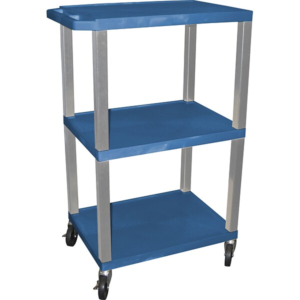 H Wilson 42H 3 Shelves Tuffy Carts W/Nickel Legs, Blue