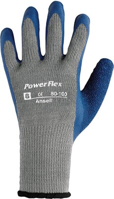 Ansell 80-100 Poly/Cotton/Natural Rubber Gray/Blue Latex Gloves, Size Group 8, 12/Pair