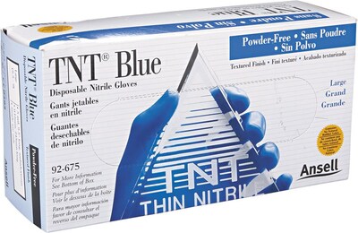 Ansell TNT 92-675 Nitrile Food Grade Gloves, Large, Disposable, 100/Box