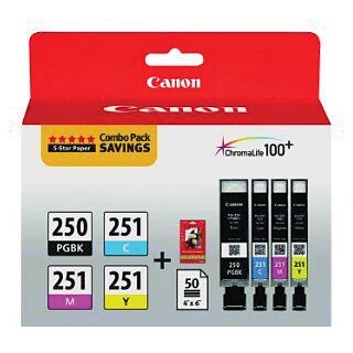 Canon PGI-250/CLI-251 Black/Cyan/Magenta/Yellow Ink Cartridges w/ Photo Paper, Standard, 4/Pack (649