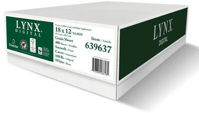 Lynx 100 lb. Cover Paper, 12 x 18, White, 400 Sheets/Case (639637)