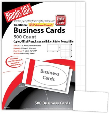 Blanks/USA® 3 1/2 x 2 80 lbs. Micro-Perforated Business Card, White, 2500/Pack