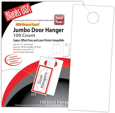 Blanks/USA® 4 1/4 x 11 80 lbs. Digital Gloss Cover Door Hanger, White, 50/Pack