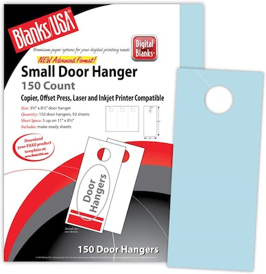 Blanks/USA® 3.67 x 8 1/2 67 lbs. Digital Bristol Cover Door Hanger, Blue, 50/Pack