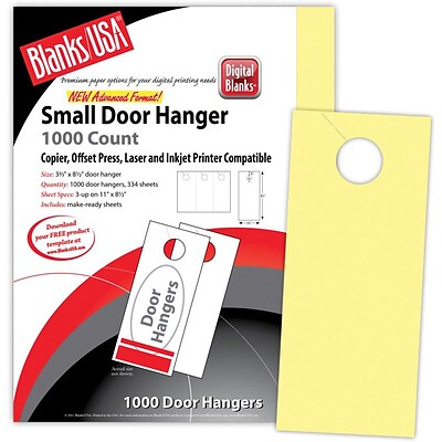 Blanks/USA® Digital Bristol Cover Door Hanger, 3.67 x 8 1/2, Canary Yellow, 334/Pack