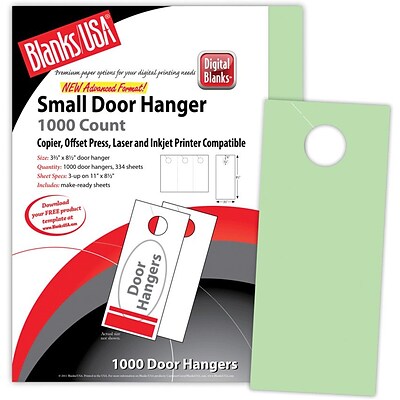 Blanks/USA® 3.67 x 8 1/2 67 lbs. Digital Bristol Cover Door Hanger, Green, 334/Pack