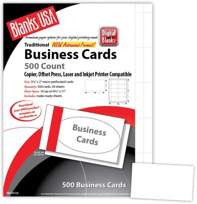 Blanks/USA® 3 1/2 x 2 80 lbs. Micro-Perforated Smooth Business Card, White, 500/Pack