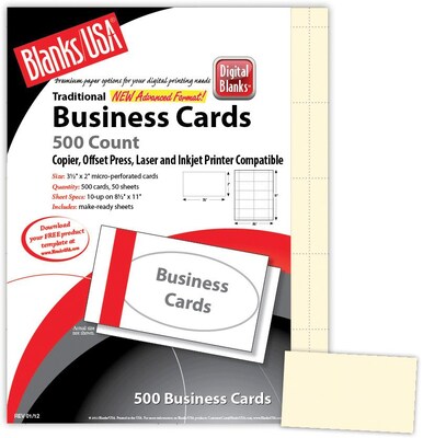 Blanks/USA® 3 1/2 x 2 65 lbs. Micro-Perforated Timberline Business Card, Ivory, 500/Pack
