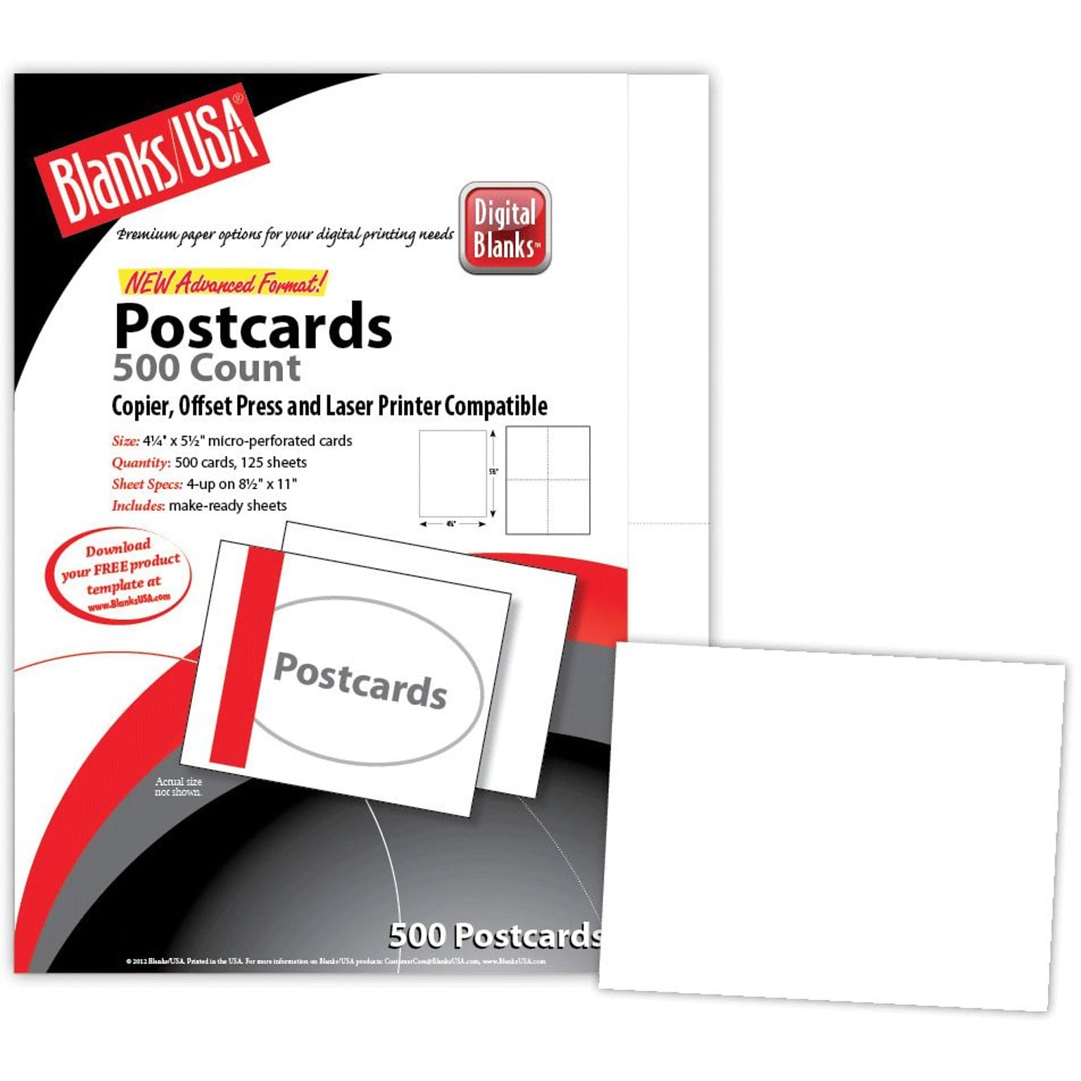 Blanks/USA® 5 1/2 x 4 1/4 80 lbs. Matte Digital Postcard, White, 125/Pack