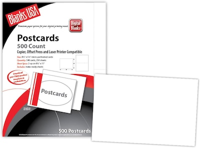 Blanks/USA® 8 1/2 x 5 1/2 80 lbs. Matte Digital Postcard, White, 250/Pack