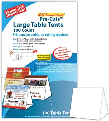 Blanks/USA® 5 1/2 x 3 1/8 x 5 3/8 80 lbs. Digital Table Tent, White, 100/Pack