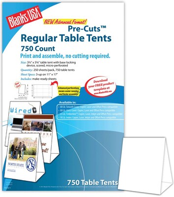 Blanks/USA® 3.67 x 3 1/8 x 5 3/8 80 lbs. Digital Table Tent, White, 750/Pack