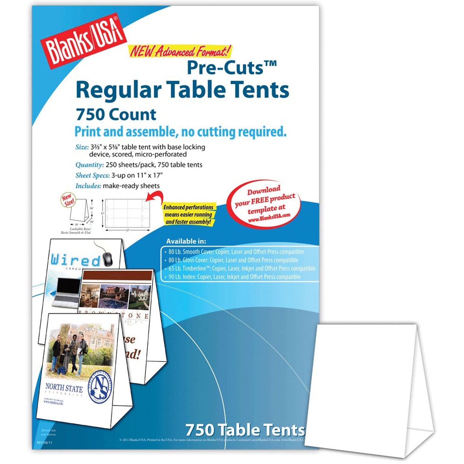 Blanks/USA® 3.67 x 3 1/8 x 5 3/8 80 lbs. Digital Table Tent, White, 750/Pack