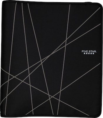 Five Star 1-1/2 3-Ring Zipper Binder, Black/Gray LInes (72360)