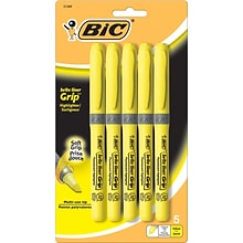 BIC Brite Liner Highlighters with Grip, Chisel Tip, Yellow, 5/Pack (31289)