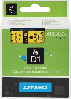 DYMO D1 Standard 53718 Label Maker Tape, 1 x 23, Black on Yellow (53718)