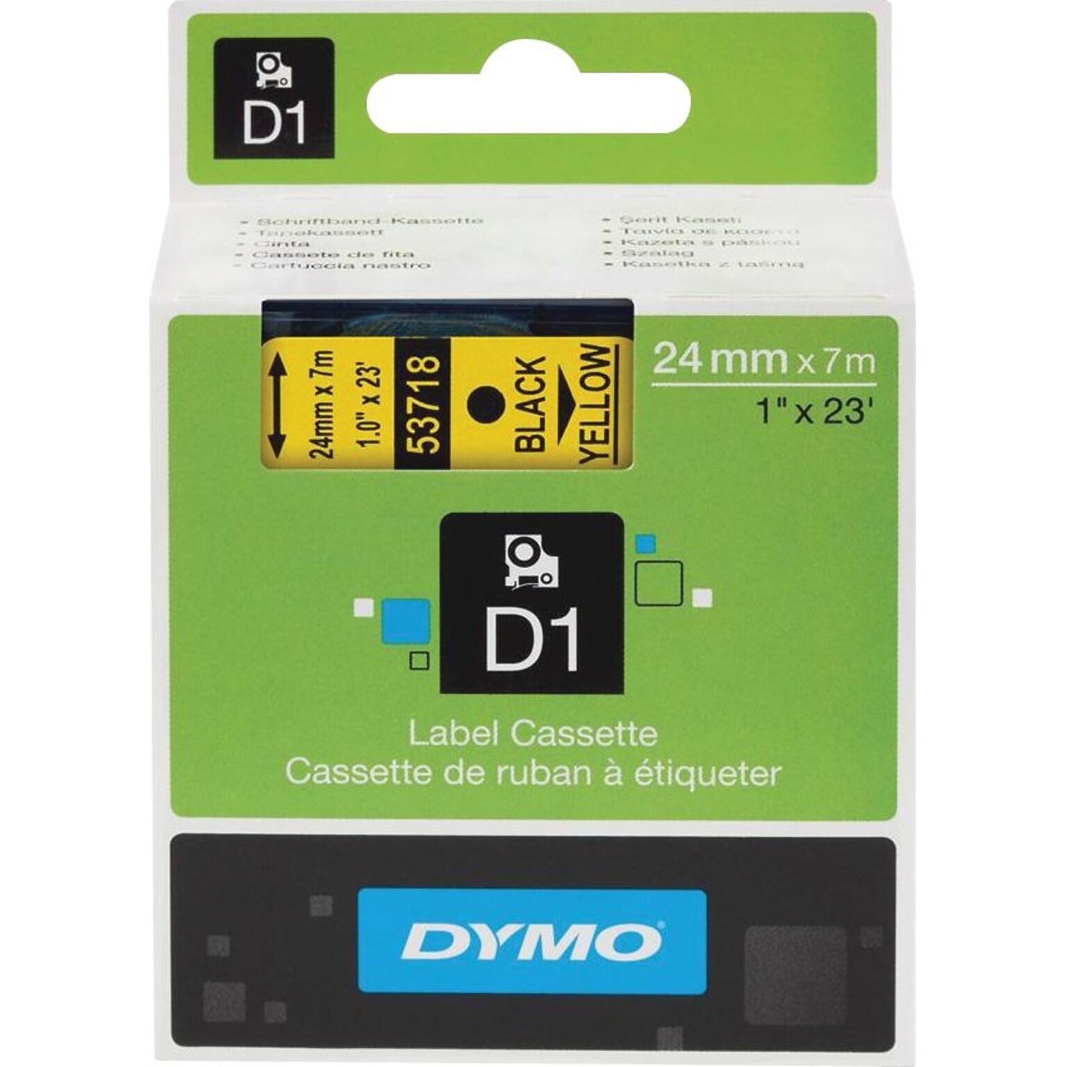 DYMO D1 Standard 53718 Label Maker Tape, 1 x 23, Black on Yellow (53718)