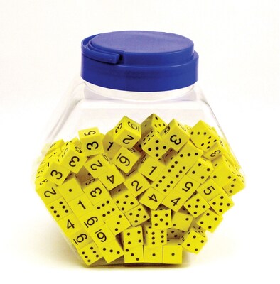 Koplow Games Yellow Spot & Number Foam Dice, 200/Pack (KOP17268)