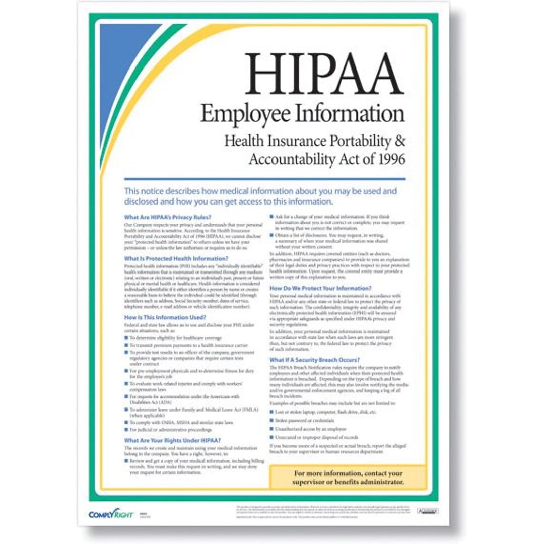 Complyright Hipaa Employee Information Poster Ar0953 Quill Com