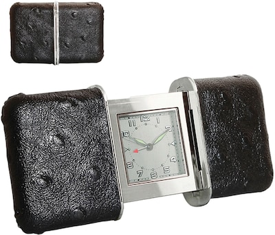 Natico Leather Slide Travel Alarm Clock, Black