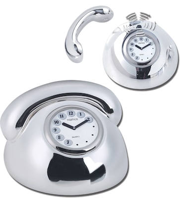 Natico Polished Silver Metal Telephone Clock