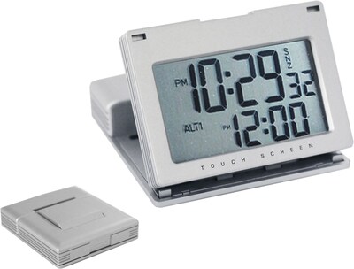 Natico Touch Panel Travel Alarm Clock, Matte Silver