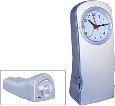 Natico Alarm Clock With Flashlight and Night Light, Matte Silver