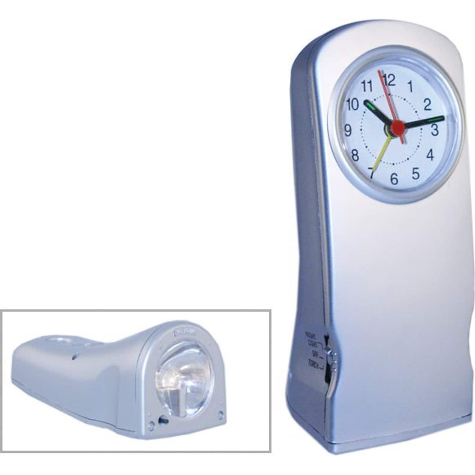 Natico Alarm Clock With Flashlight and Night Light, Matte Silver