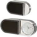 Natico Metal Folding Alarm Clock With Leather Trim, Silver, Black