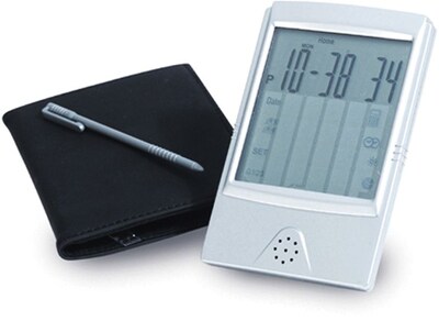 Natico Touch Screen Travel Alarm Clock With Calculator, Matte Silver