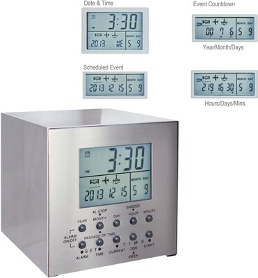 Natico 10-809 Digital Multi Functional Alarm Clock, Matte Silver (10-809)