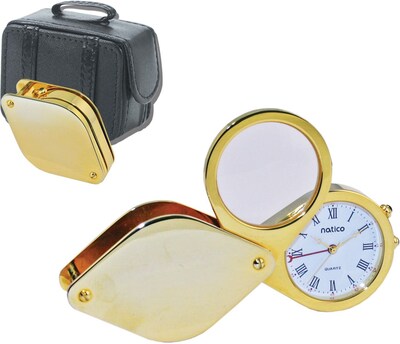 Natico Travel Alarm Clocks With Magnifier and Leather Case