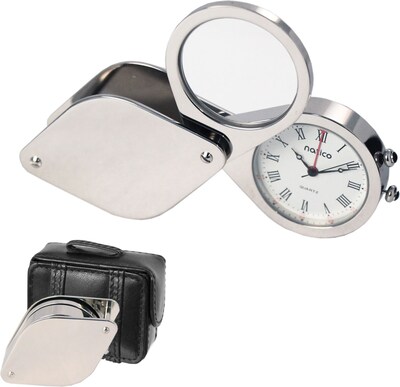 Natico Travel Alarm Clocks With Magnifier and Leather Case