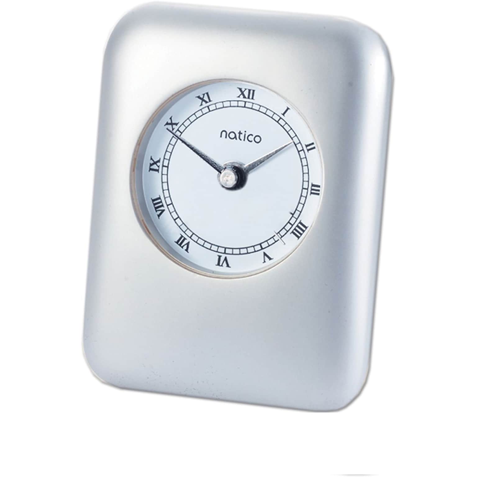Natico Contempo Desk Alarm Clock, Pearl Silver