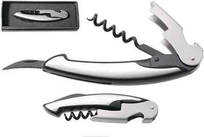 Natico Cella Wine Bottle Opener, Black/Silver