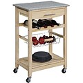 Linon Kitchen Island Cart With inlaid Granite Top; Natural