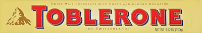 Toblerone Swiss Milk Chocolate Bar, Honey and Almond Nougat, 3.52 oz. Bars, 20/Box (KFI000702210054)