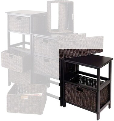 Winsome Omaha Composite Wood Storage Rack With 2 Foldable Corn Husk Baskets, Black