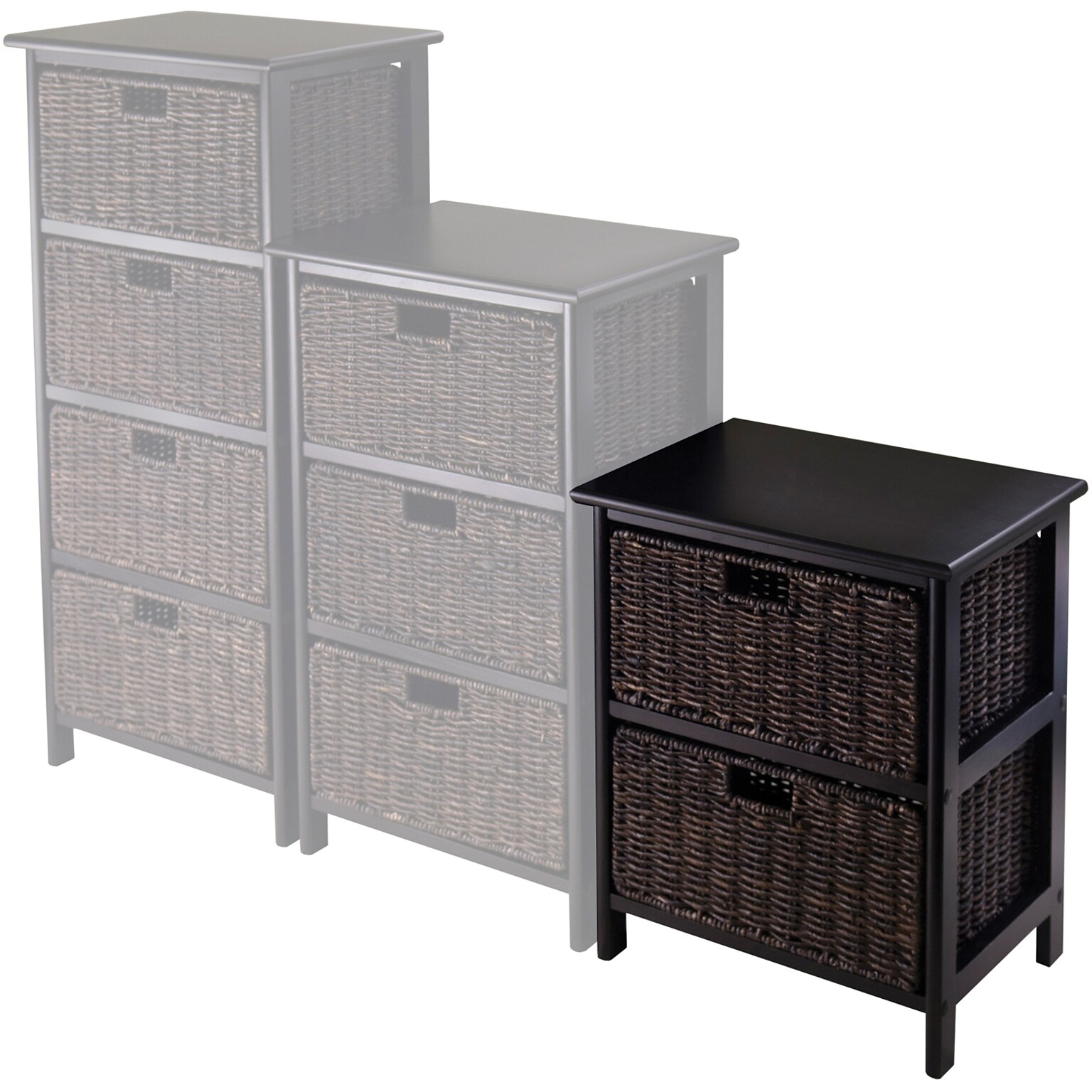 Winsome Omaha Composite Wood Storage Rack With 2 Foldable Corn Husk Baskets, Black
