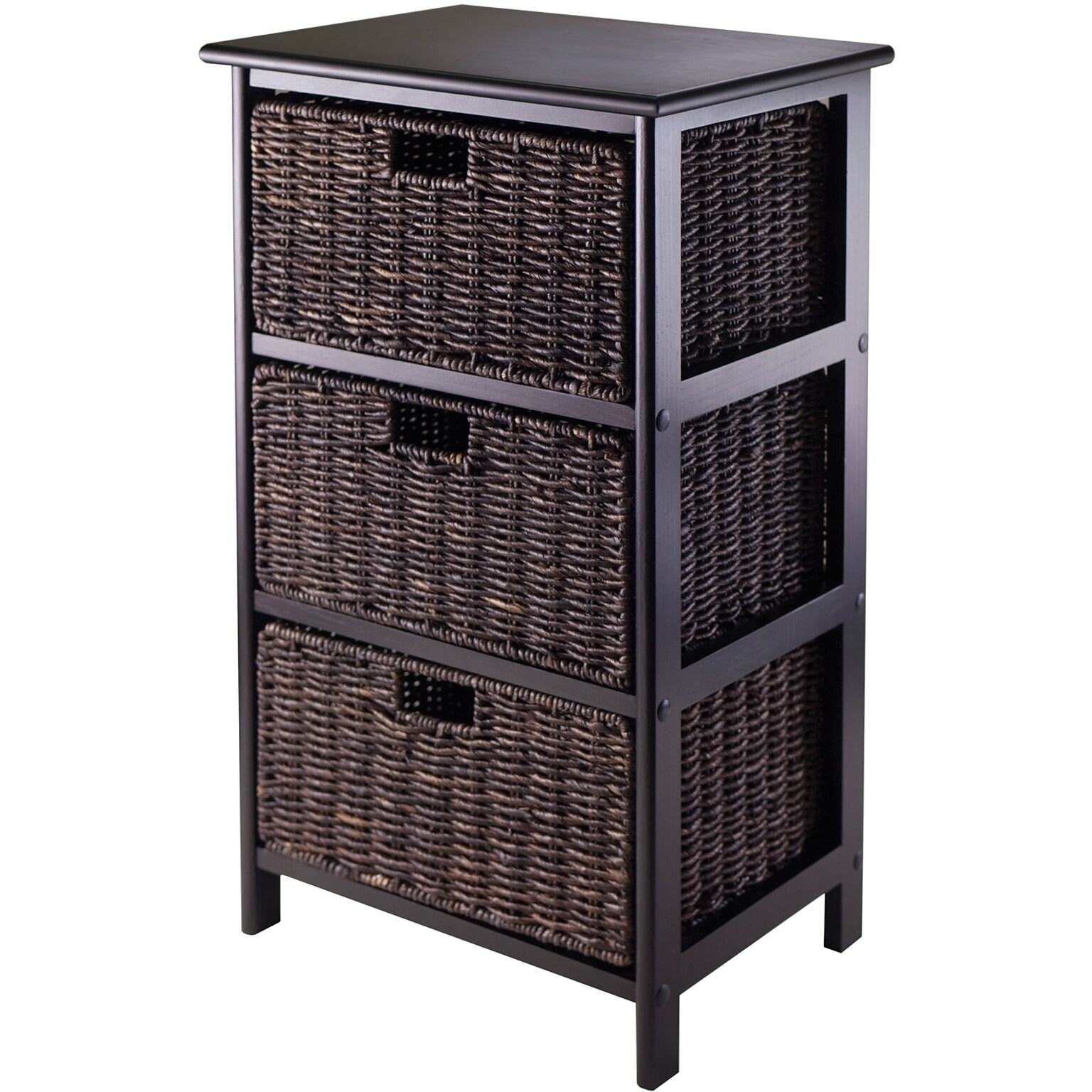 Winsome Omaha Composite Wood Storage Rack With 3 Foldable Corn Husk Baskets, Black (20317)