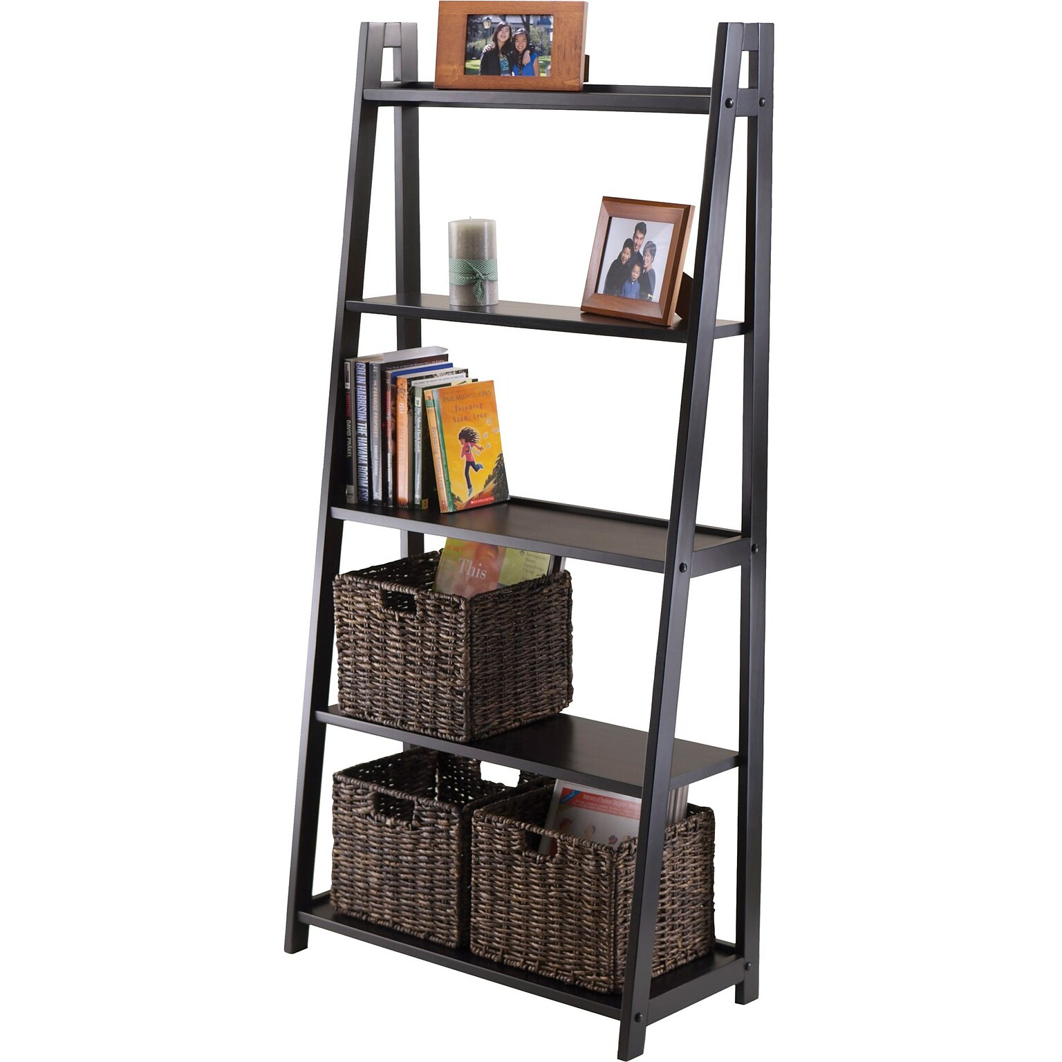 Winsome Solid/Composite Wood 5-Tier A-Frame Shelf, Black