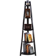 Winsome Solid/Composite Wood 5-Tier A-Frame Corner Shelf, Black