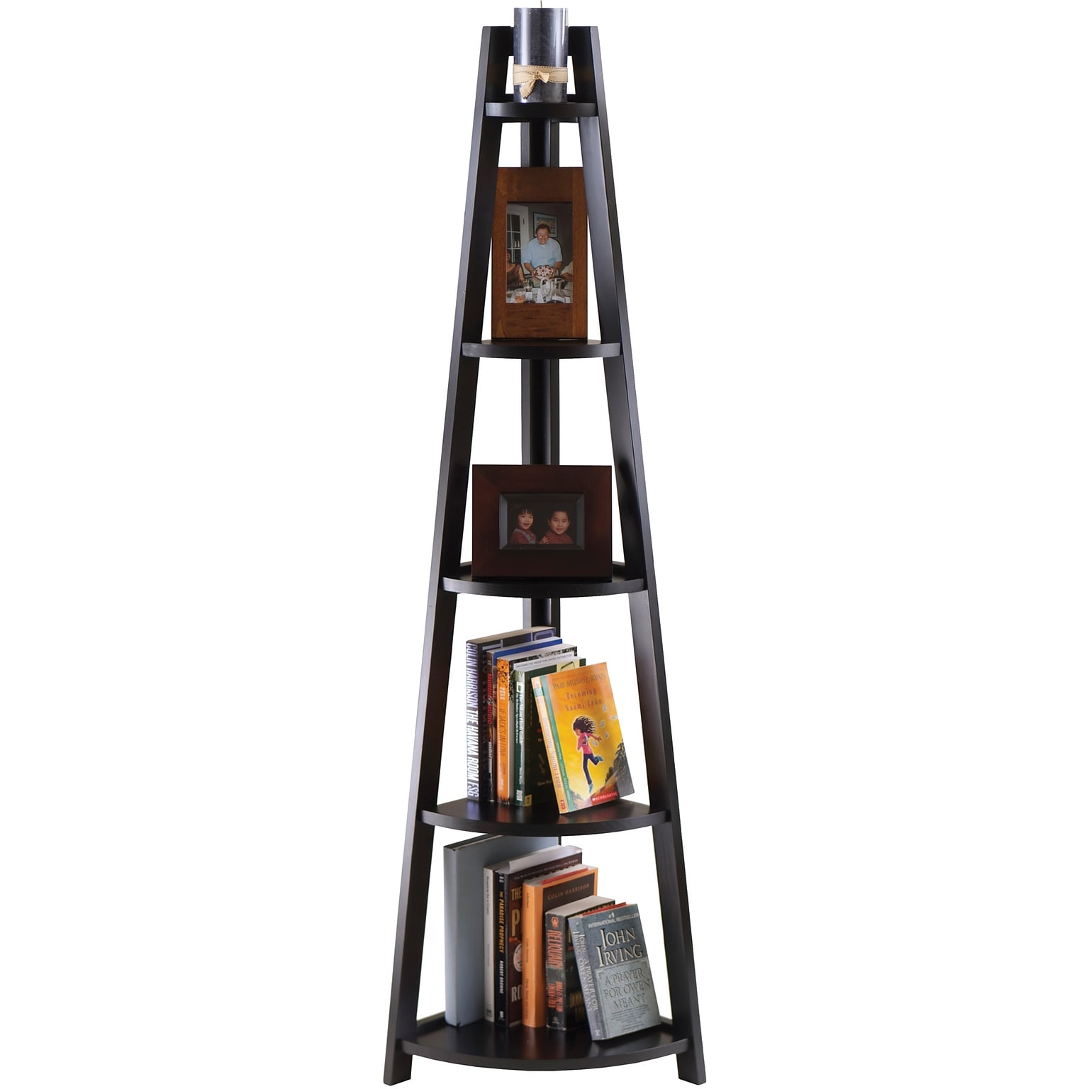 Winsome Solid/Composite Wood 5-Tier A-Frame Corner Shelf, Black