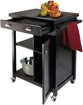 Winsome Timber Wood Kitchen Cart With Wainscot Panel, 1-Drawer, Black