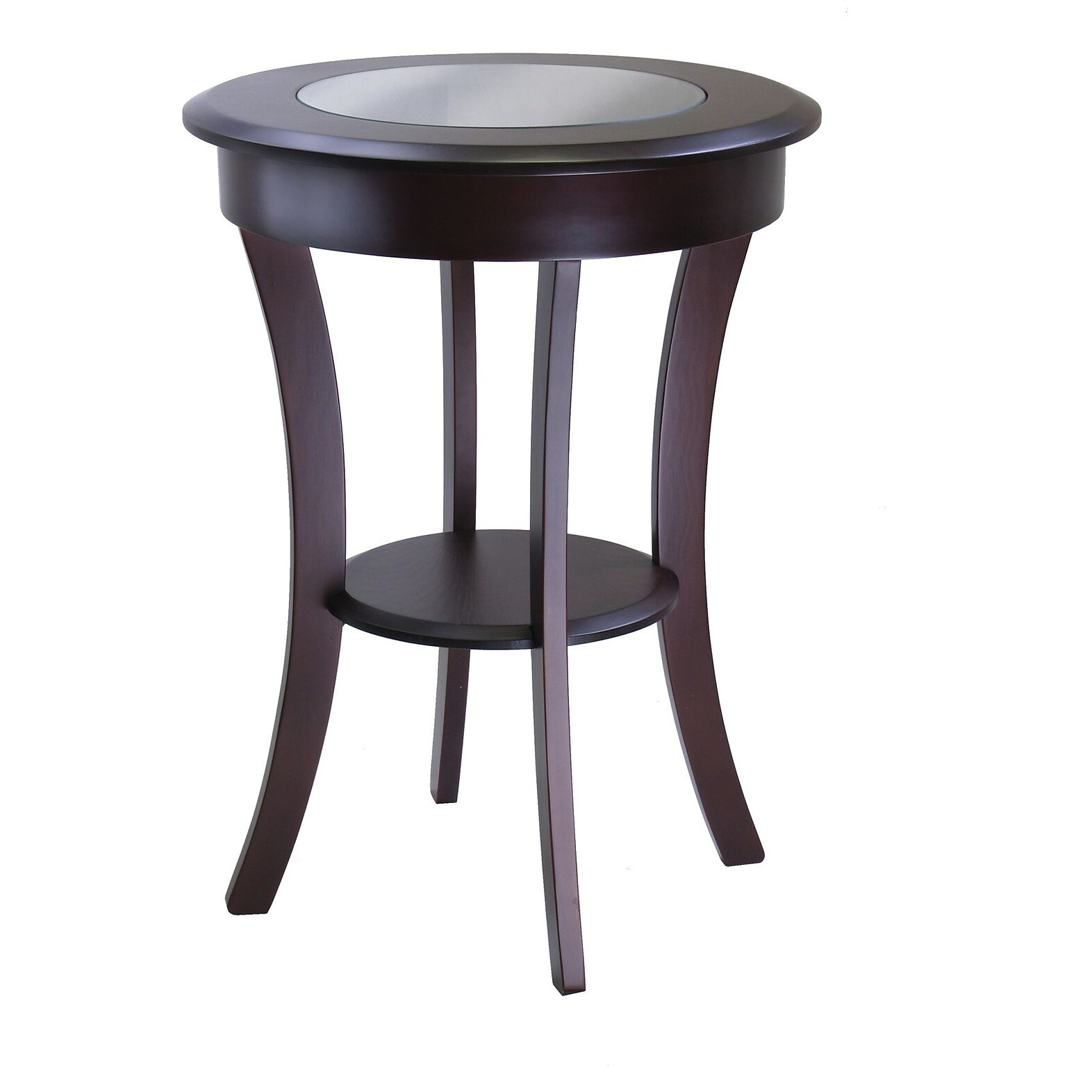 Winsome Cassie 27 x 20 x 20 Composite Wood Round Accent Table With Glass, Cappuccino