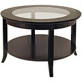 Winsome Genoa 18.03 x 30 x 30 Composite Wood Coffee Table With Glass inset & shelf, Dark Espresso